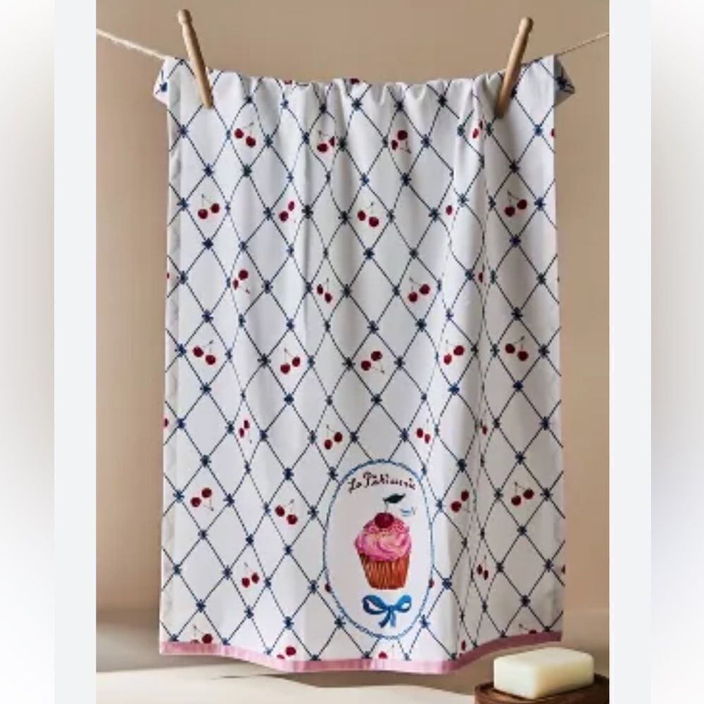 Nathalie Lete x Anthro La Patisserie Yummi Cherry Cupcake Print Dish Towel